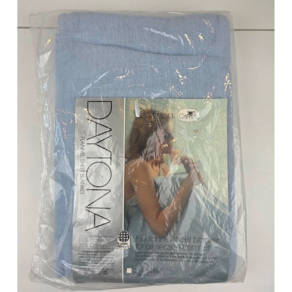 Vintage Cannon Daytona Flannel Sheet Blanket Blue Twin Full 70x84 USA Made NEW